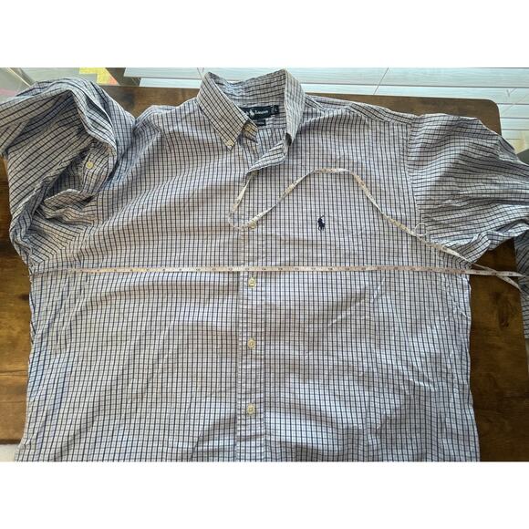 LRLauren Mens L Blue Plaid 100% Two Ply Cotton Button Up Long Sleeve Shirt - Picture 4 of 7
